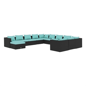 vidaXL 12 Piece Patio Lounge Set with Cushions Poly Rattan Black