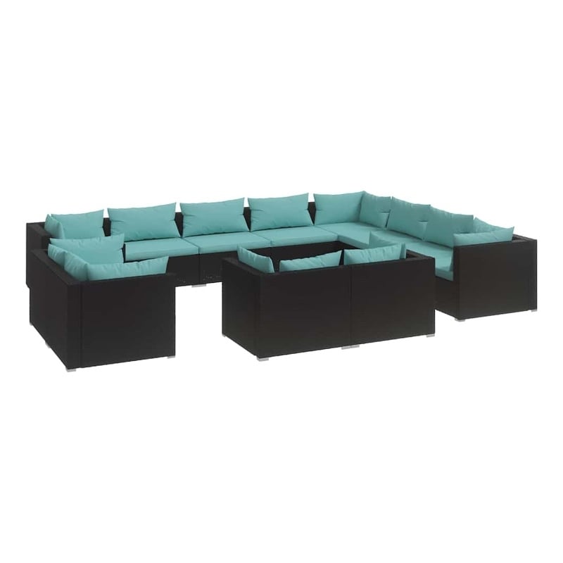 vidaXL 12 Piece Patio Lounge Set with Cushions Black Poly Rattan
