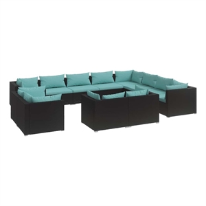 vidaXL 12 Piece Patio Lounge Set with Cushions Black Poly Rattan