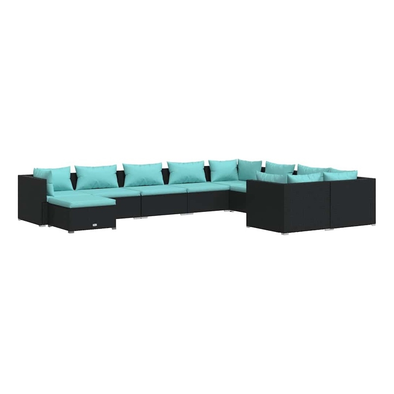 vidaXL 10 Piece Patio Lounge Set with Cushions Poly Rattan Black