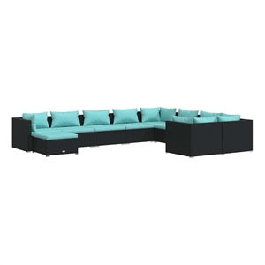vidaXL 10 Piece Patio Lounge Set with Cushions Poly Rattan Black
