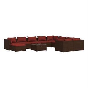 vidaXL 11 Piece Patio Lounge Set with Cushions Poly Rattan Brown