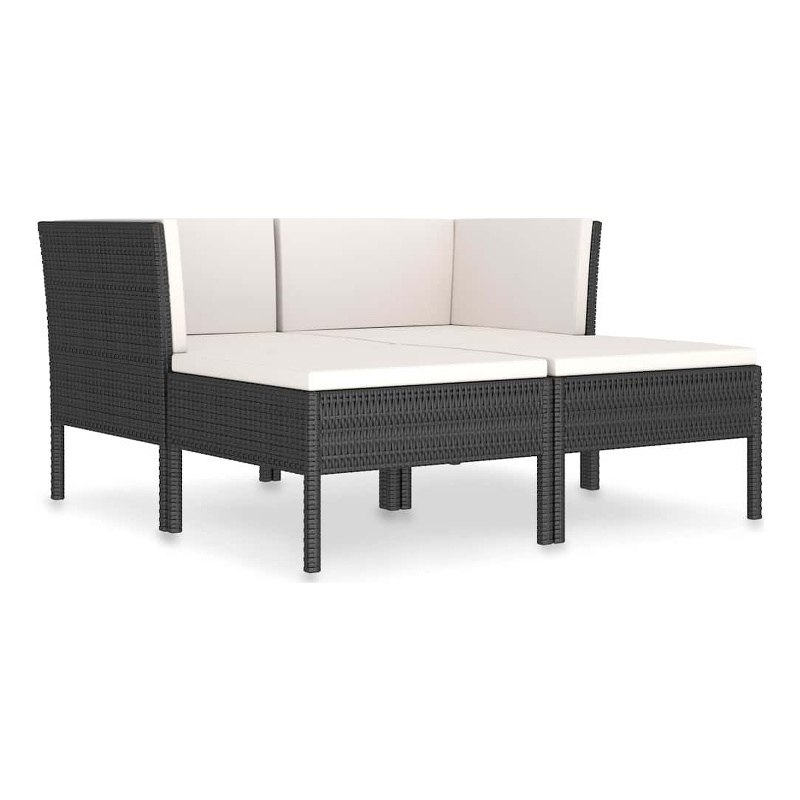 vidaXL 4 Piece Patio Lounge Set with Cushions Poly Rattan Black