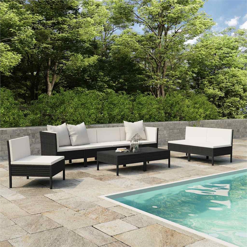 vidaXL 9 Piece Patio Lounge Set with Cushions Poly Rattan Black