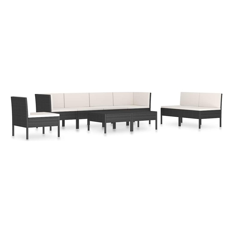 vidaXL 9 Piece Patio Lounge Set with Cushions Poly Rattan Black