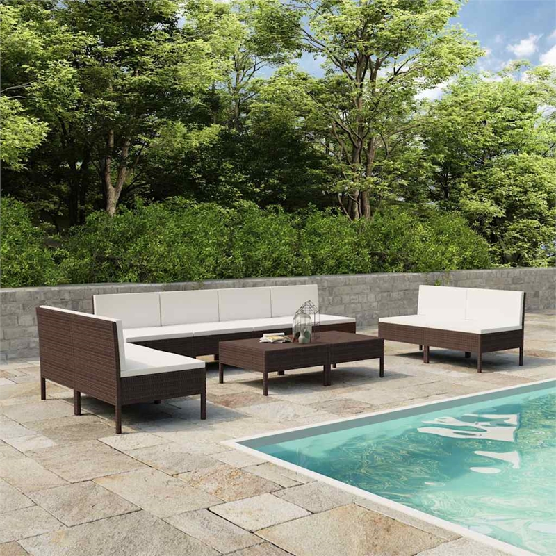 vidaXL 10 Piece Patio Lounge Set with Cushions Poly Rattan Brown