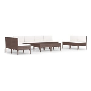 vidaXL 10 Piece Patio Lounge Set with Cushions Poly Rattan Brown