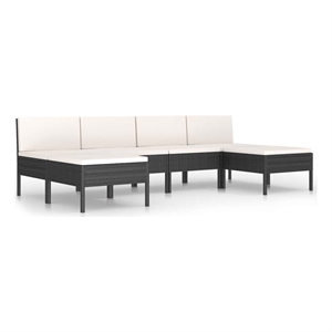 vidaXL 6 Piece Patio Lounge Set with Cushions Poly Rattan Black
