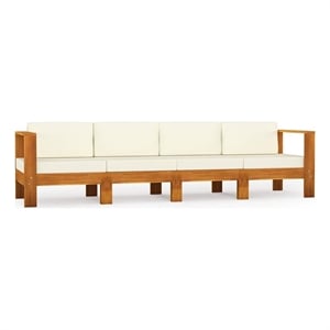 vidaXL 4-Seater Patio Sofa with Cream White Cushions Solid Acacia Wood