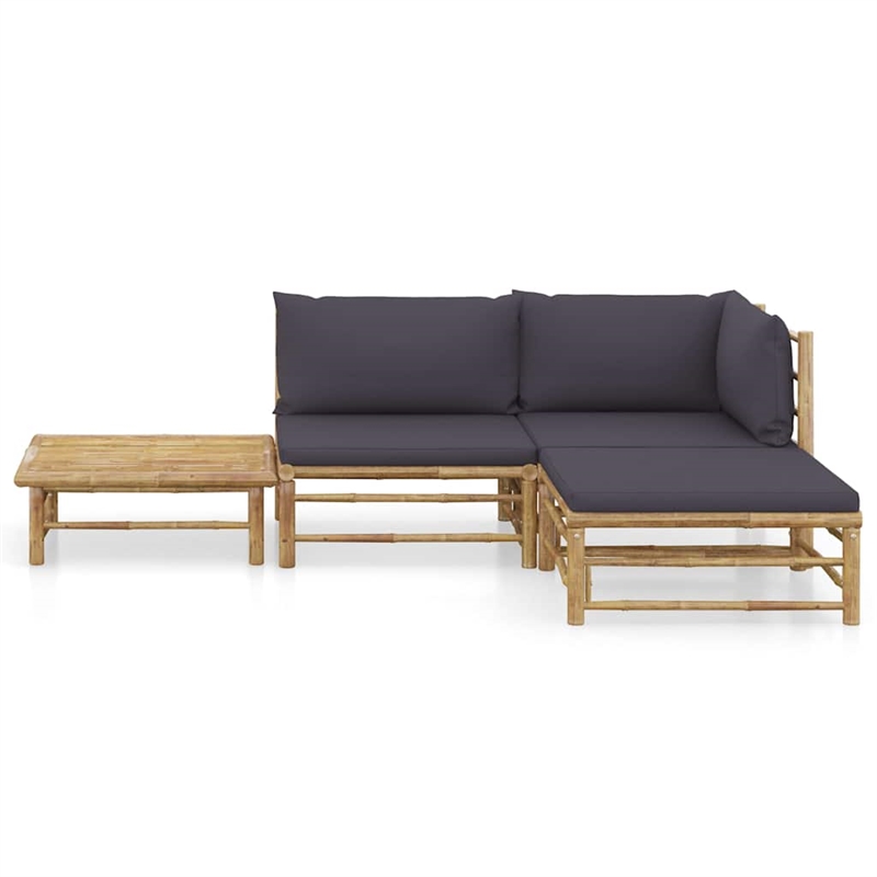 vidaXL 4 Piece Patio Lounge Set with Dark Gray Cushions Bamboo