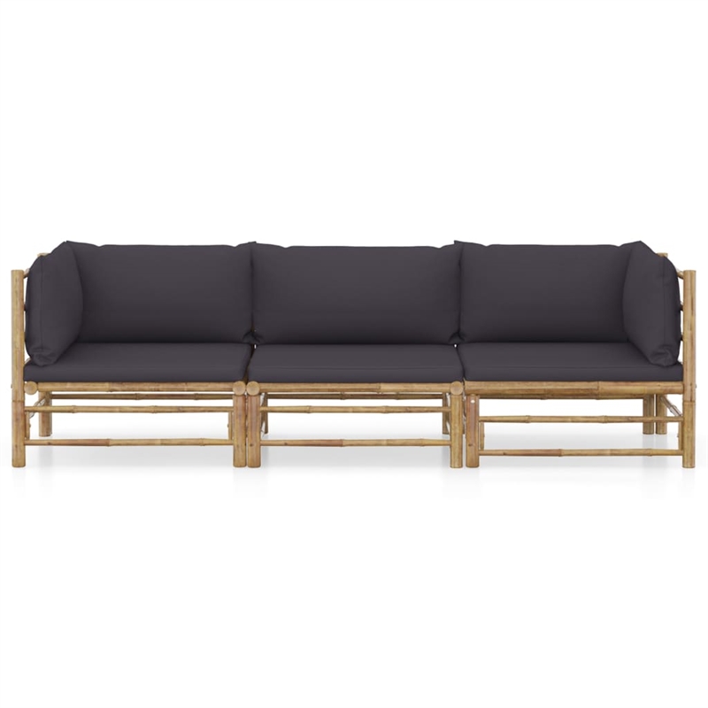 vidaXL 3 Piece Patio Lounge Set with Dark Gray Cushions Bamboo