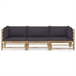 vidaXL 3 Piece Patio Lounge Set with Dark Gray Cushions Bamboo