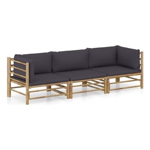 vidaXL 3 Piece Patio Lounge Set with Dark Gray Cushions Bamboo