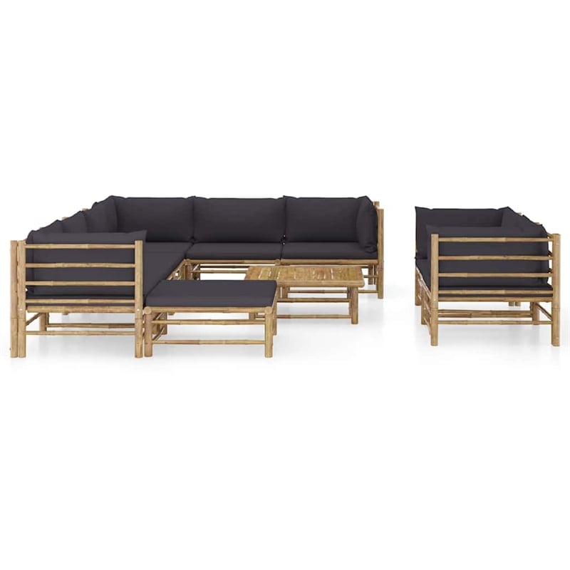 vidaXL 10 Piece Patio Lounge Set with Dark Gray Cushions Bamboo