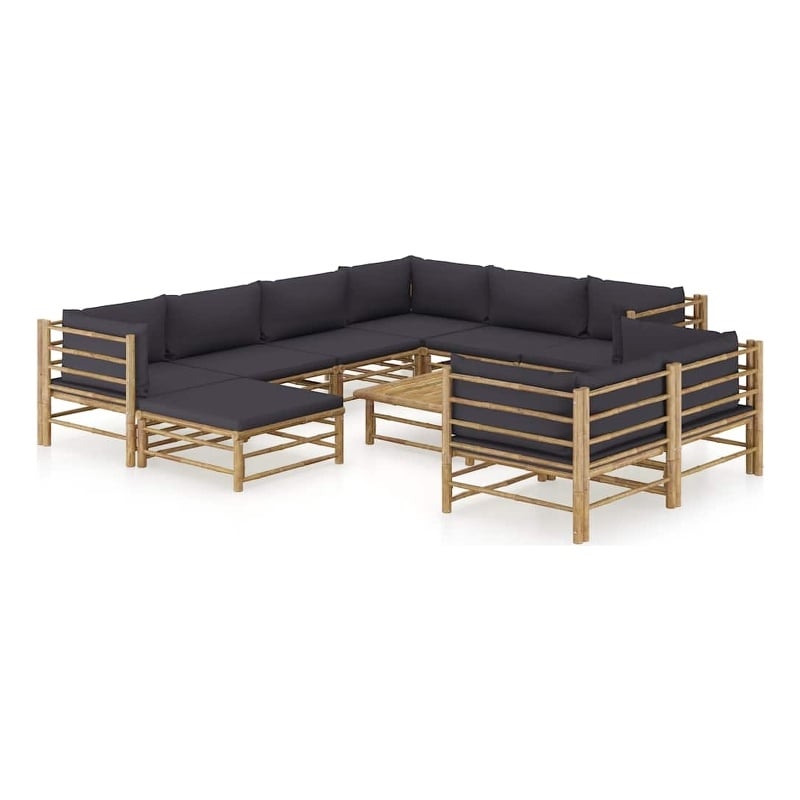 vidaXL 10 Piece Patio Lounge Set with Dark Gray Cushions Bamboo