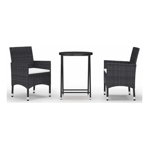 vidaXL 3 Piece Patio Bistro Set Poly Rattan and Tempered Glass Black