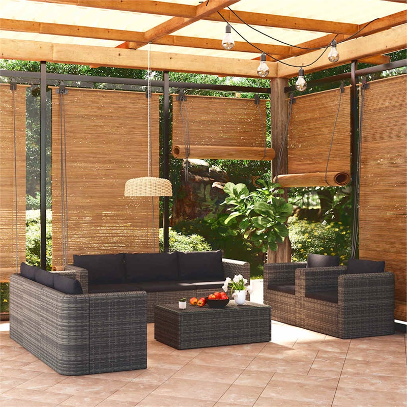 vidaXL 9 Piece Patio Lounge Set with Cushions Poly Rattan Gray