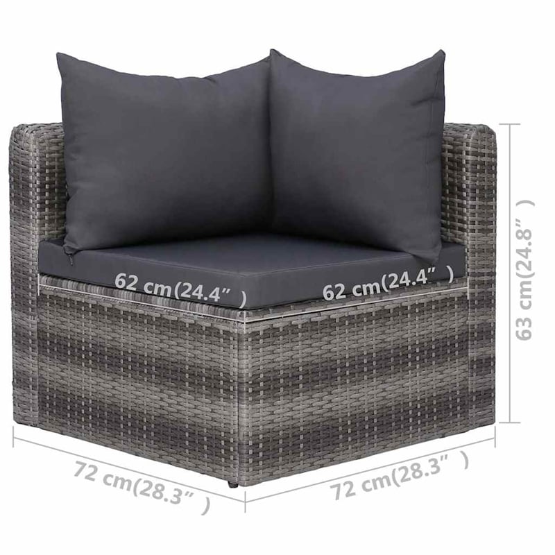vidaXL 9 Piece Patio Lounge Set with Cushions Poly Rattan Gray