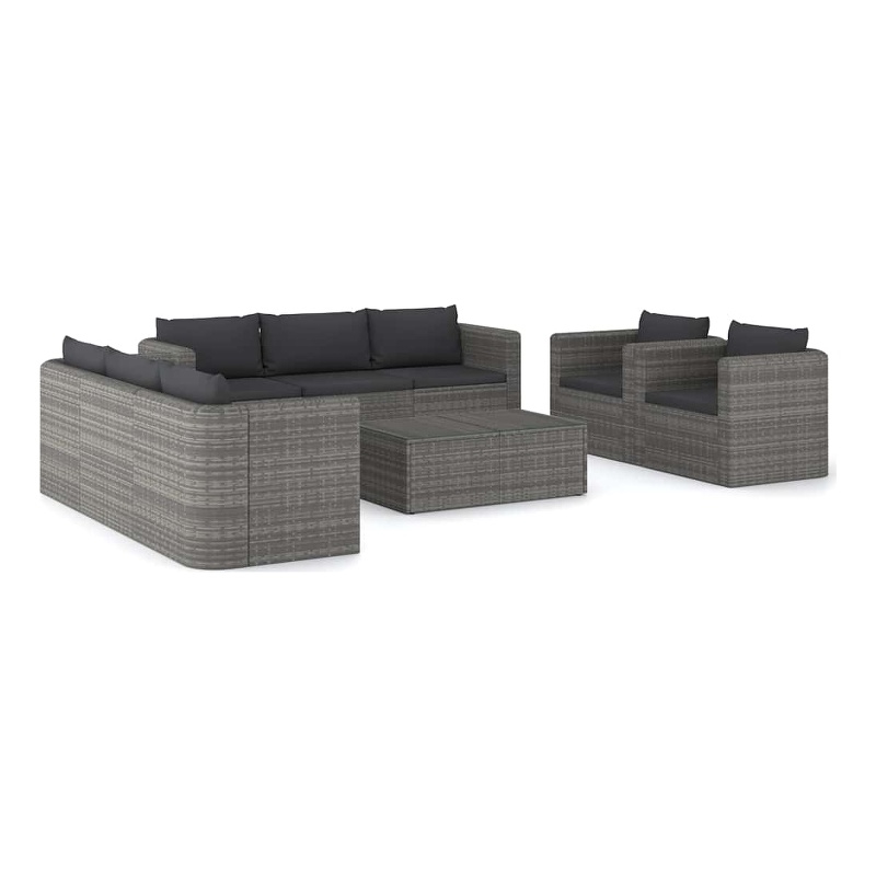 vidaXL 9 Piece Patio Lounge Set with Cushions Poly Rattan Gray