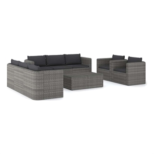 vidaXL 9 Piece Patio Lounge Set with Cushions Poly Rattan Gray