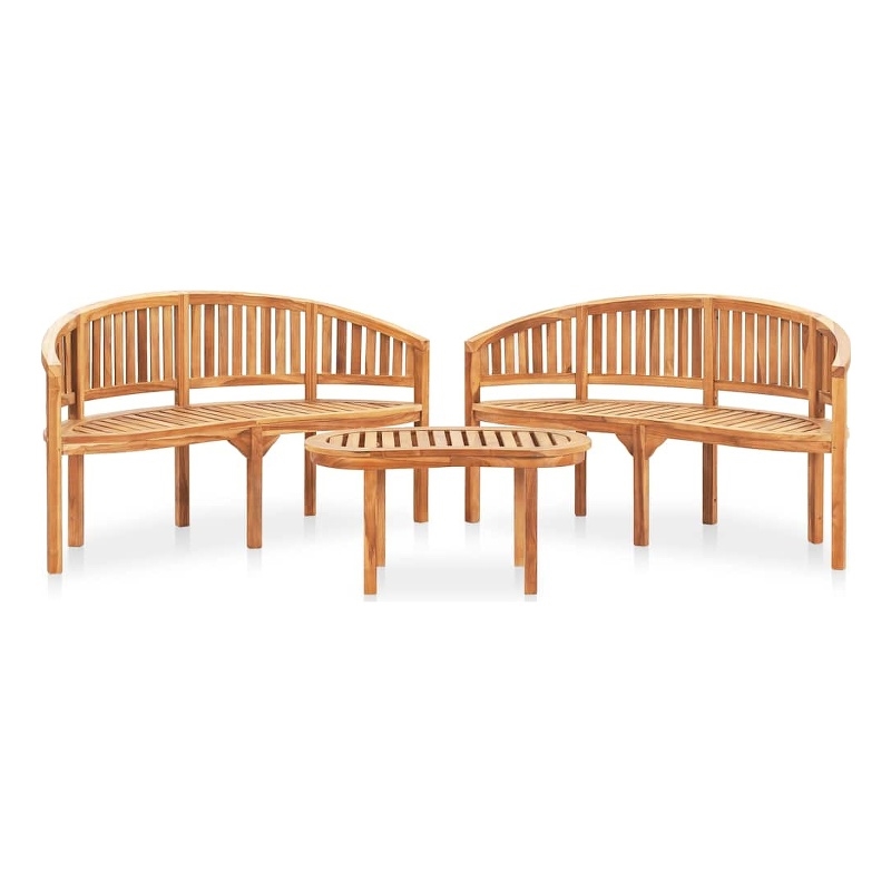 vidaXL 3 Piece Banana Patio Lounge Set Solid Teak Wood