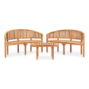 vidaXL 3 Piece Banana Patio Lounge Set Solid Teak Wood