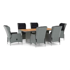 vidaXL 7 Piece Patio Dining Set with Cushions Poly Rattan Light Gray
