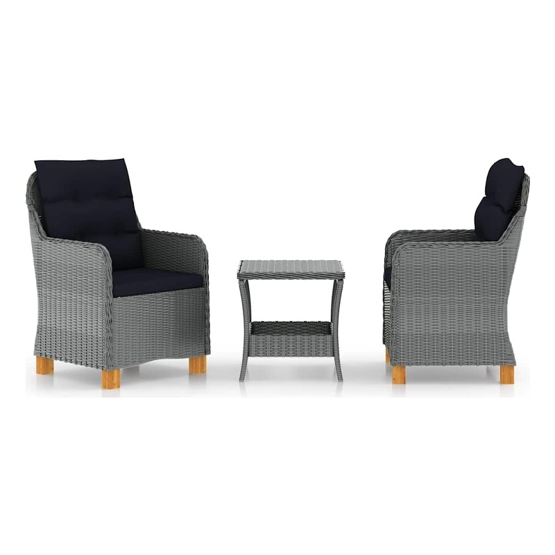 vidaXL 3 Piece Patio Lounge Set with Cushions Poly Rattan Light Gray