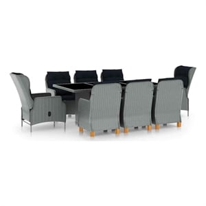vidaXL 9 Piece Patio Dining Set with Cushions Poly Rattan Light Gray
