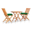 vidaXL 3 Piece Bistro Set with Green Cushions Solid Teak Wood