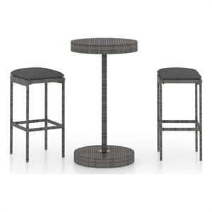 vidaXL 3 Piece Patio Bar Set with Cushions Poly Rattan Gray
