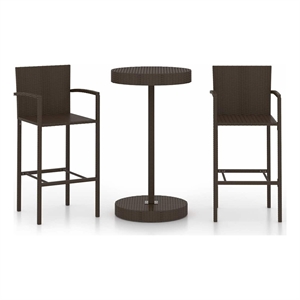 vidaXL 3 Piece Patio Bar Set Poly Rattan Brown