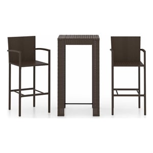 vidaXL 3 Piece Patio Bar Set with Armrest Poly Rattan Brown