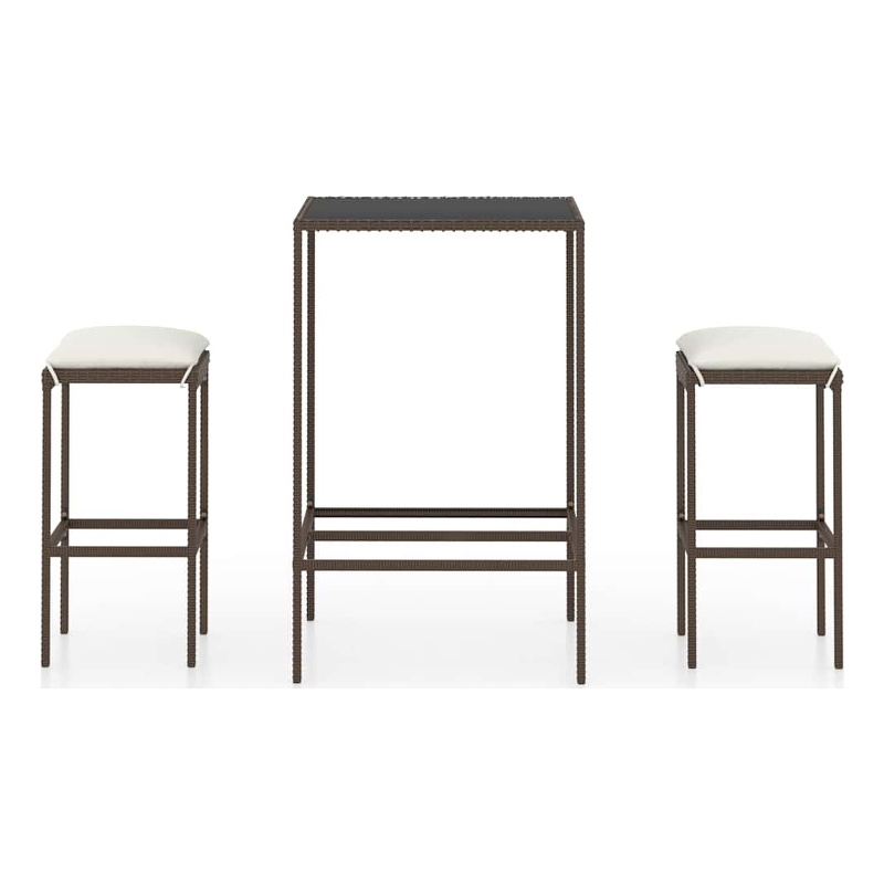 vidaXL 3 Piece Patio Bar Set with Cushions Poly Rattan Brown