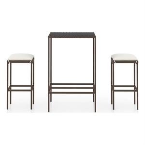 vidaXL 3 Piece Patio Bar Set with Cushions Poly Rattan Brown
