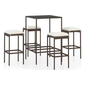 vidaXL 5 Piece Patio Bar Set with Cushions Poly Rattan Brown