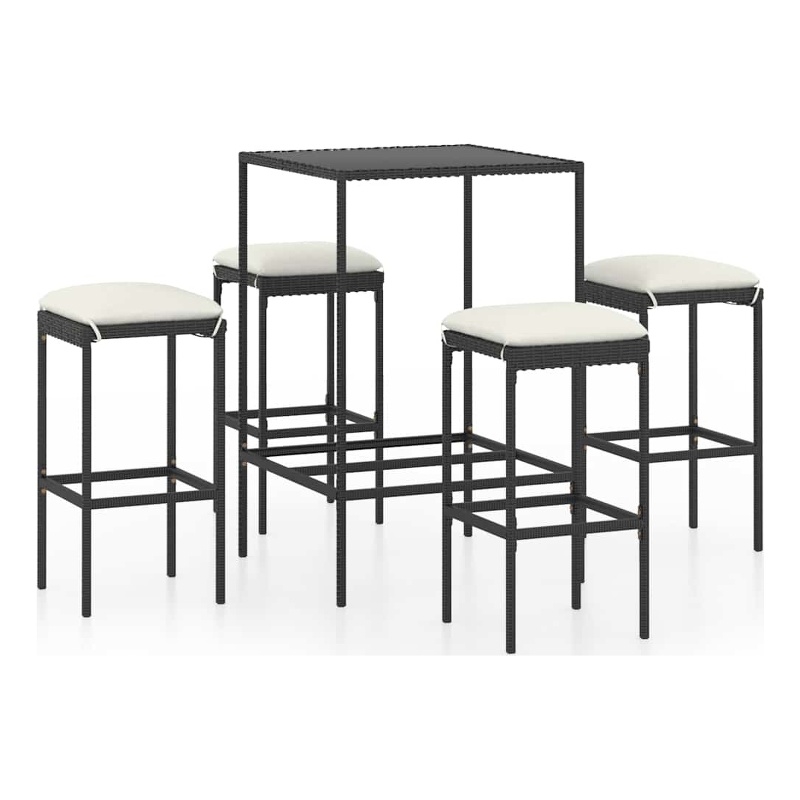 vidaXL 5 Piece Patio Bar Set with Cushions Poly Rattan Black