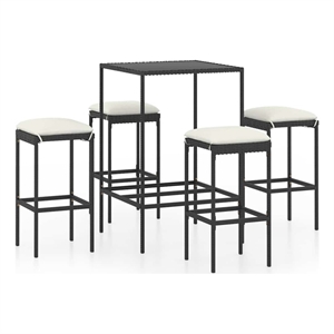 vidaXL 5 Piece Patio Bar Set with Cushions Poly Rattan Black