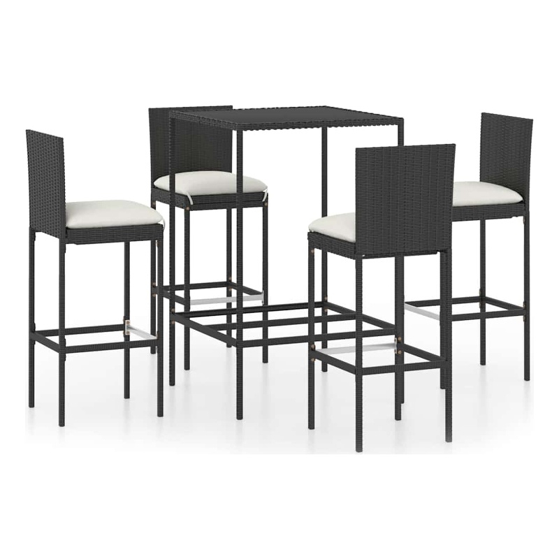 vidaXL 5 Piece Patio Bar Set with Cushions Poly Rattan Black