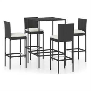 vidaXL 5 Piece Patio Bar Set with Cushions Poly Rattan Black