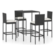 vidaXL 5 Piece Patio Bar Set with Cushions Poly Rattan Black