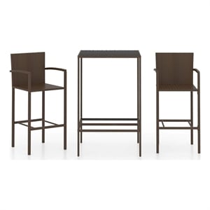 vidaXL 3 Piece Patio Bar Set Poly Rattan Brown