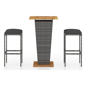 vidaXL 3 Piece Patio Bar Set with Cushions Poly Rattan Gray