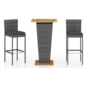 vidaXL 3 Piece Patio Bar Set with Cushions Poly Rattan Gray