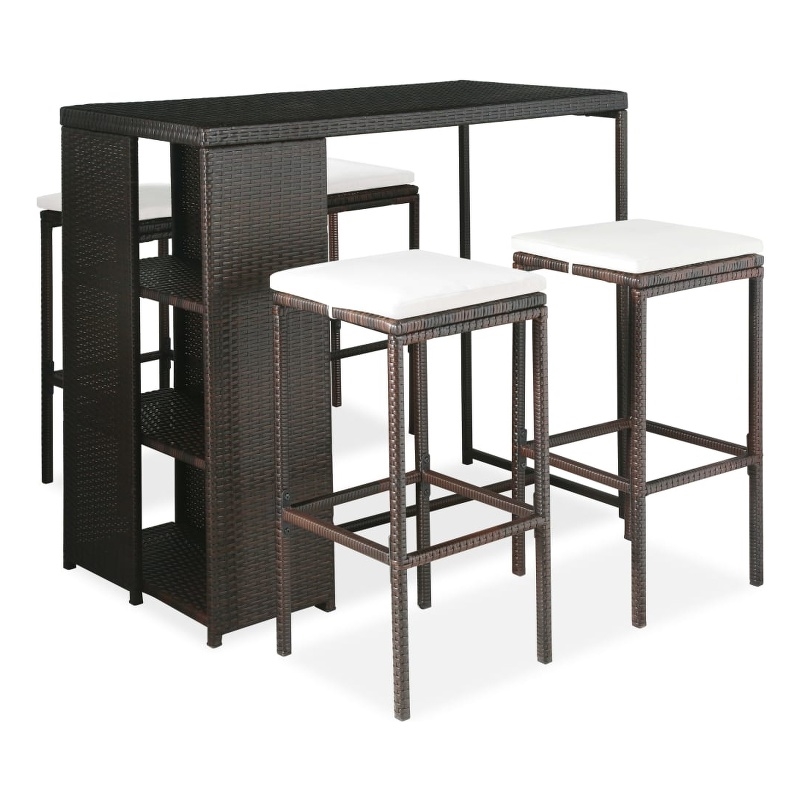 vidaXL 5 Piece Patio Bar Set with Cushions Poly Rattan Brown