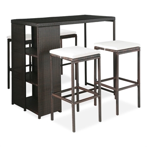 vidaXL 5 Piece Patio Bar Set with Cushions Poly Rattan Brown