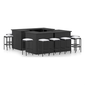 vidaXL 16 Piece Patio Bar Set with Cushions Poly Rattan Black