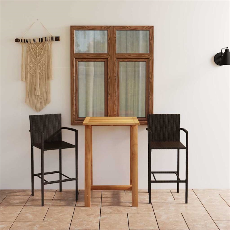vidaXL 3 Piece Patio Bar Set Brown Solid Wood