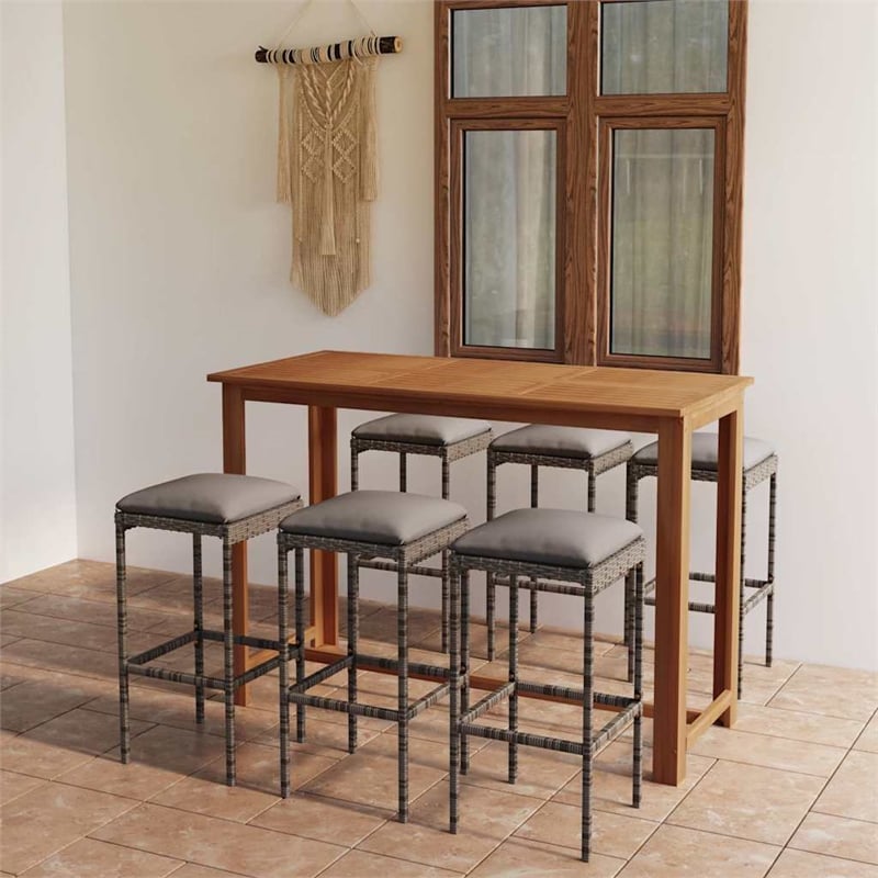 vidaXL 7 Piece Patio Bar Set with Cushions Gray