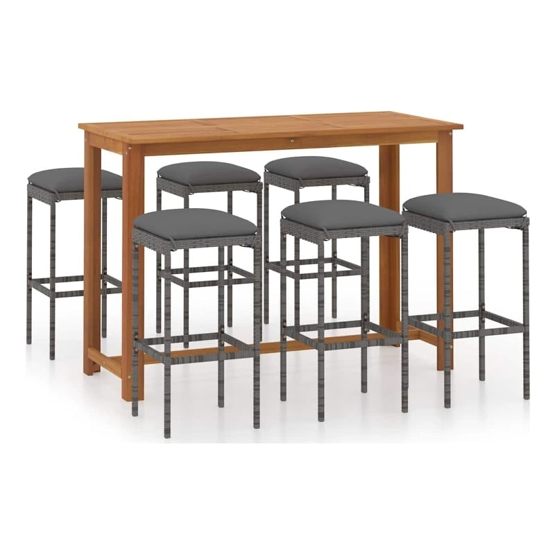 vidaXL 7 Piece Patio Bar Set with Cushions Gray